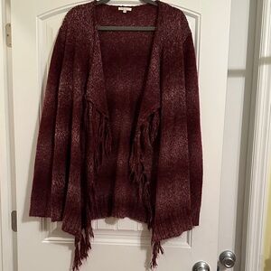 Size XXL Kate & Sam Women's Burgundy Fringe Cardigan